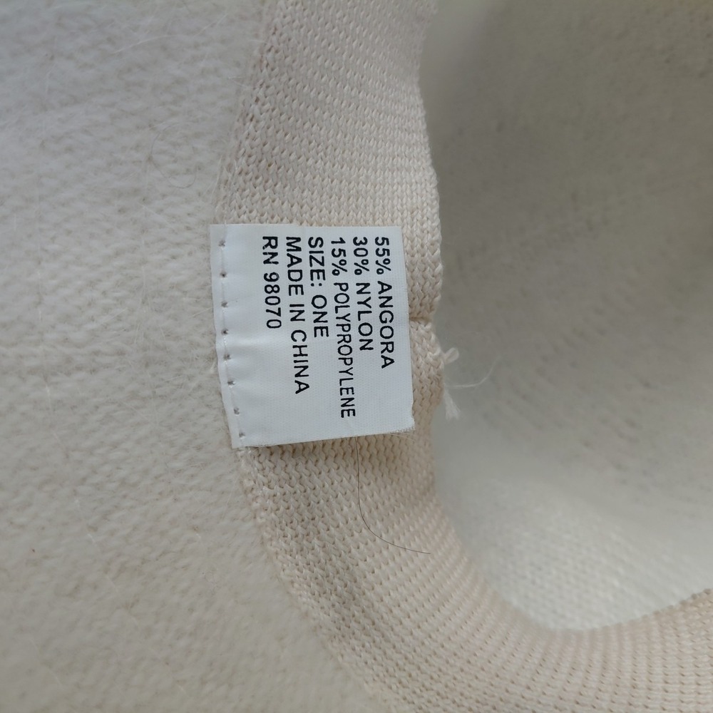 Snow White Fuzzy Angora Bucket Hat One Size Knit Hip Hop Winter Warm Preppy Chic - Picture 6 of 6